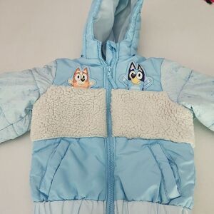 Bluey Puffer‎ Jacket Kids Size 4T Light Blue Hooded Quilted Character Cozy Warm